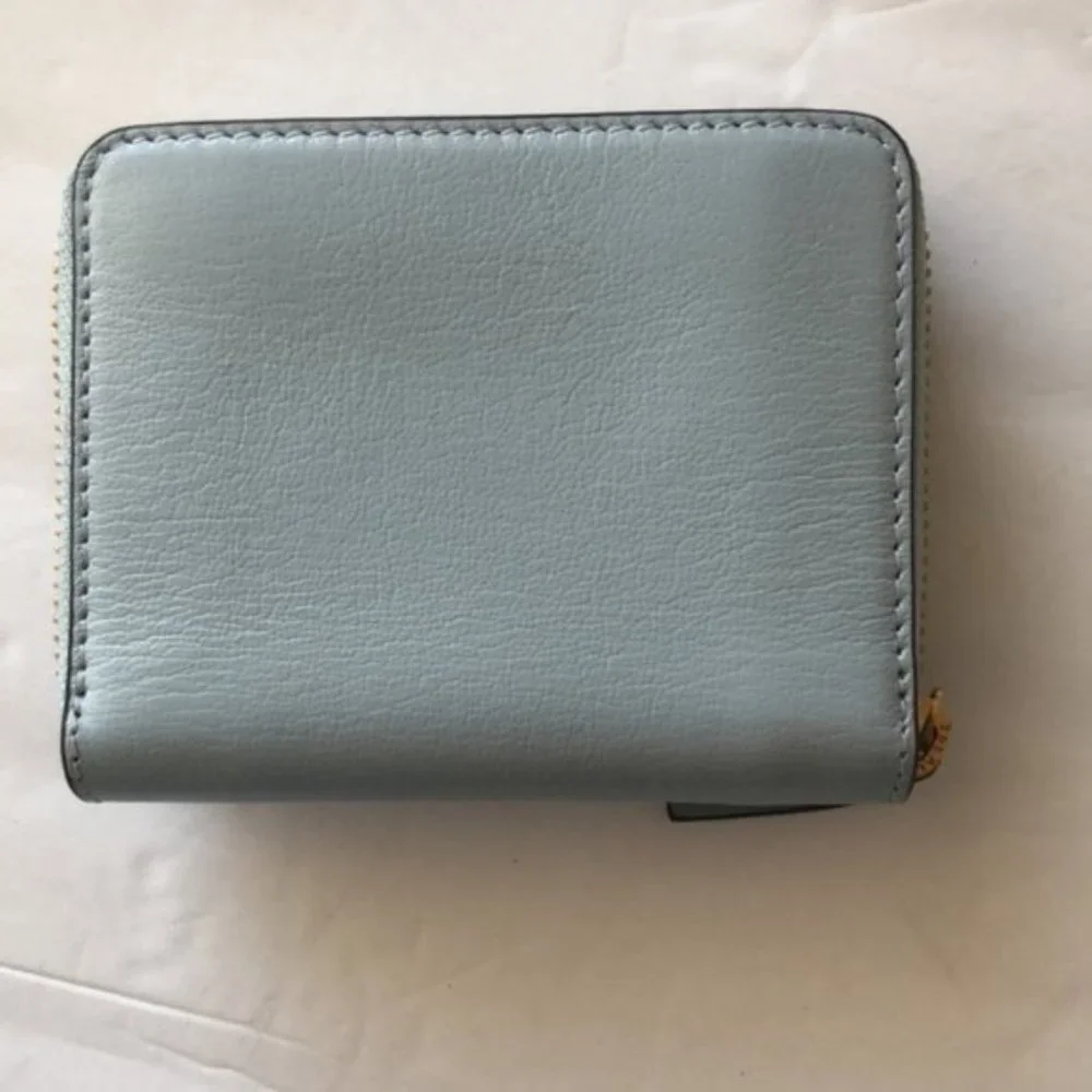 Tory Burch Britten Textured Leather Medium Blue Zip Around Wallet